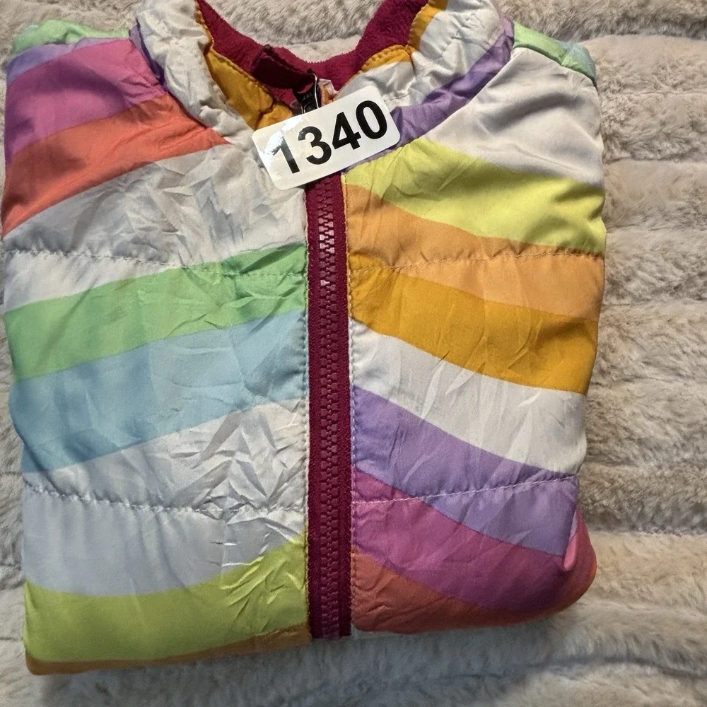 Girls Pastel Rainbow Stripe Puffer Jacket‎ Coat Lightweight W/ Hood Small 6/6x